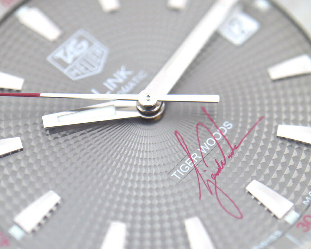 TAG Heuer タグホイヤー LINK リンク タイガーウッズ WJF2113 BA0570 5500本限定 デイト シルバー グレー SS ステンレス メンズ 自動巻き 【6ヶ月保証】【腕時計】【中古】