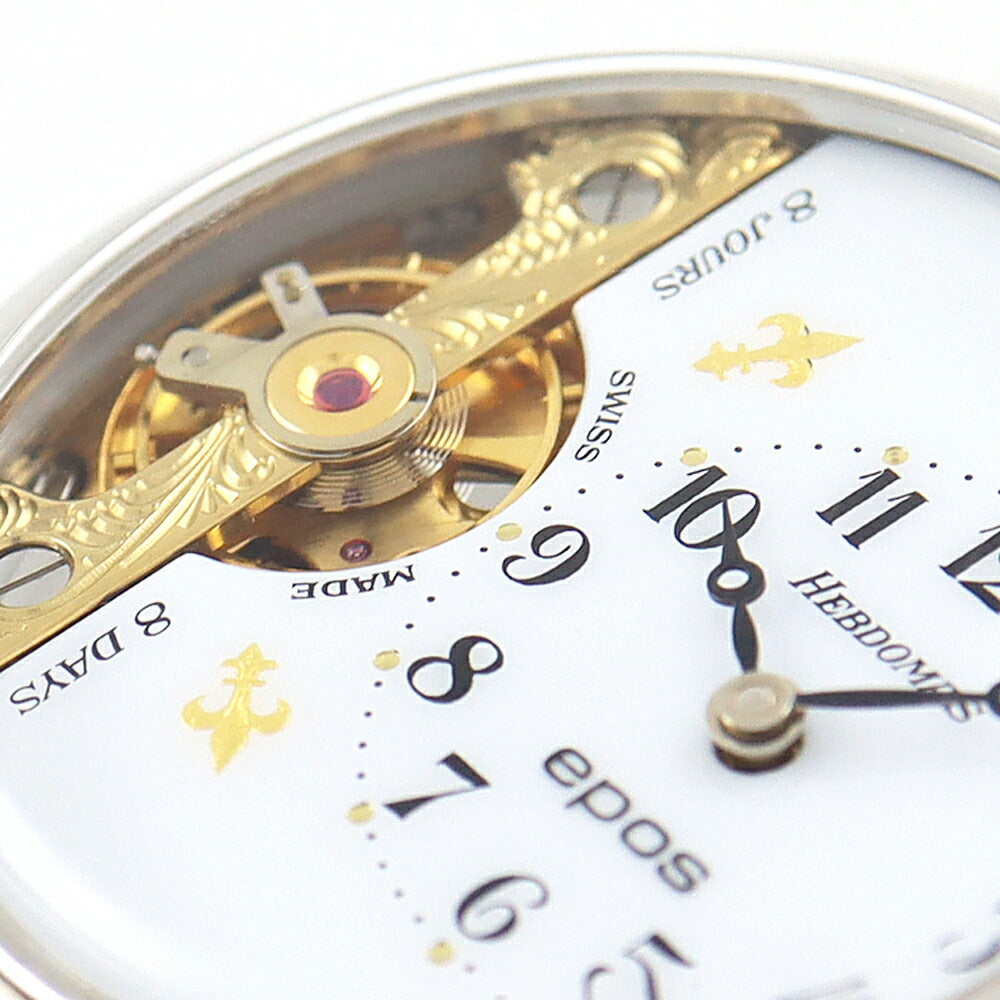 希少 EPOS エポス ヘブドマス 8DAYS スケルトン 白 ホワイト SS ステンレス 純正ベルト 純正尾錠 メンズ 手巻き【腕時計】【中古】