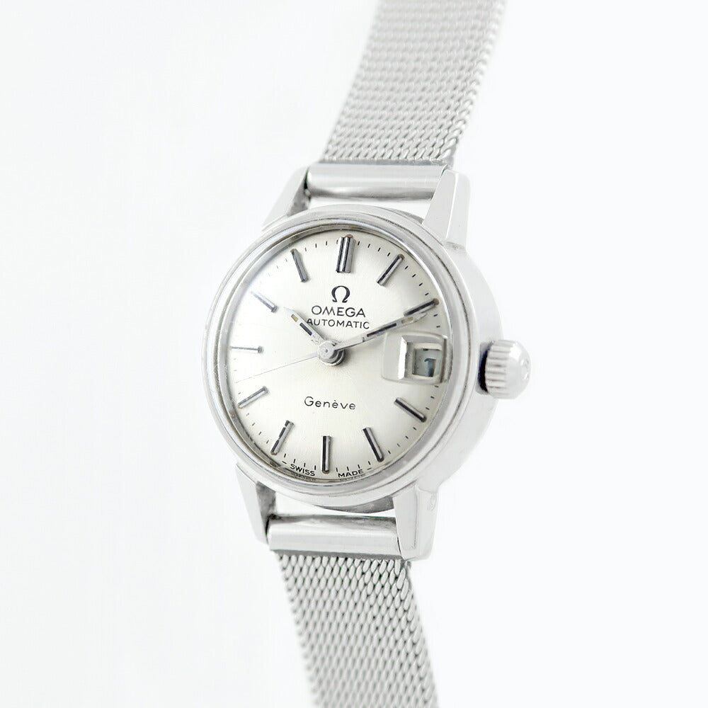 希少品 OMEGA オメガ Geneve ジュネーブ 566.002 Cal.684 デイト シルバー SS ステンレス 純正ベルト レディース 自動巻き アンティーク ヴィンテージ【腕時計】【中古】