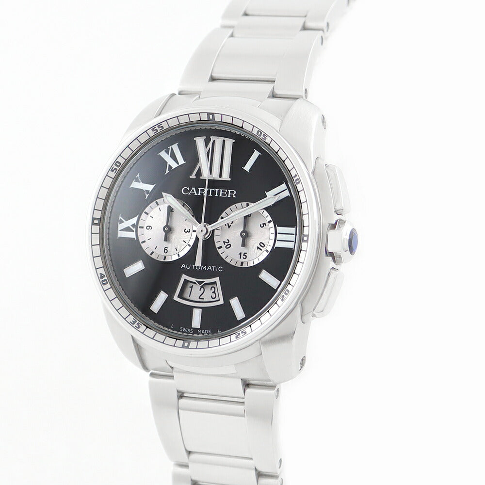 Cartier カルティエ カリブル ドゥ カルティエ クロノグラフ W7100061 ブラック 黒 100m防水 裏スケ SS ステンレス メンズ 自動巻き【6ヶ月保証】【腕時計】【中古】