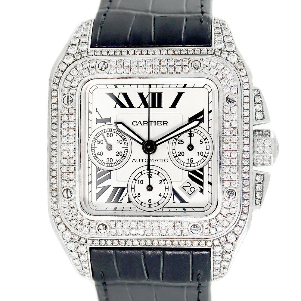 Inspector Cartier Cartier Cartier Cartier Santos 100 XL Chronograph W20090X8 100m Waterproof Diamond Bezel After Diamond White White SS Stainless