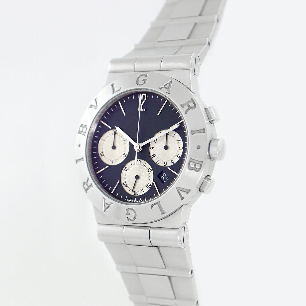 電池交換済 BVLGARI ブルガリ ディアゴノ スポーツ クロノグラフ CH35S デイト 黒 ブラック SS ステンレス メンズ クォーツ 【6ヶ月保証】【腕時計】【中古】