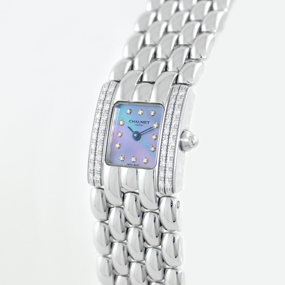 電池交換済 CHAUMET ショーメ ケイシス 2重ダイヤベゼル 12Pダイヤモンド 純正ダイヤモンド ブルーシェル SS ステンレス レディース クォーツ【6ヶ月保証】【腕時計】【中古】
