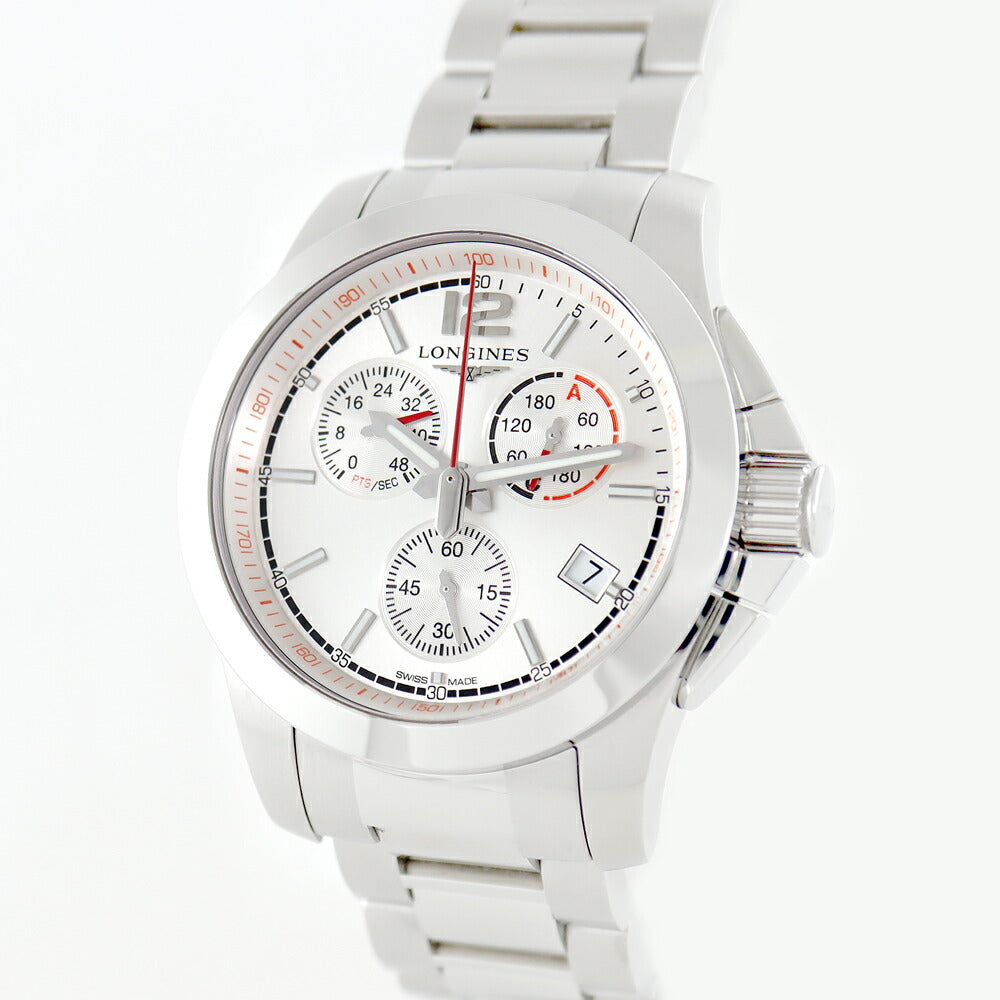 電池交換済 LONGINES ロンジン コンクエスト ジャンピング クロノグラフ L3.701.4 デイト シルバー SS ステンレス メンズ クォーツ 【6ヶ月保証】【腕時計】【中古】