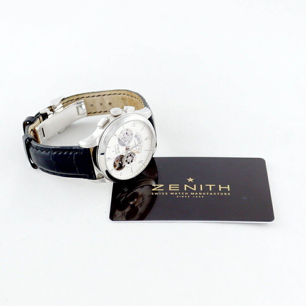 ZENITH ゼニス クラスオープン エルプリメロ 03.0510.4021/02.C492 クロノグラフ パワーリザーブ シルバー スケルトン SS ステンレス 純正革ベルト 純正尾錠 メンズ 自動巻き【6ヶ月保証】【腕時計】【中古】