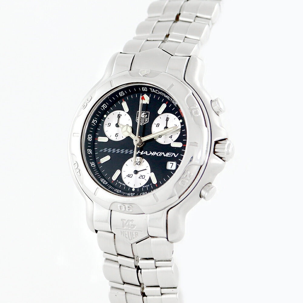 電池交換済 TAG Heuer タグホイヤー 6000シリーズ ミカ・ハッキネン限定 CH1114 クロノグラフ 黒 ブラック SS ステンレス メンズ クォーツ【6ヶ月保証】【腕時計】【中古】