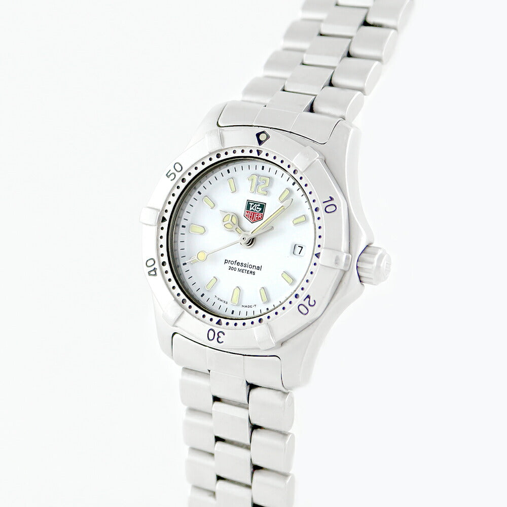 電池交換済 TAG Heuer タグホイヤー プロフェッショナル WK1311 デイト 200m防水 白 ホワイト SS ステンレス レディース クォーツ【6ヶ月保証】【腕時計】【中古】