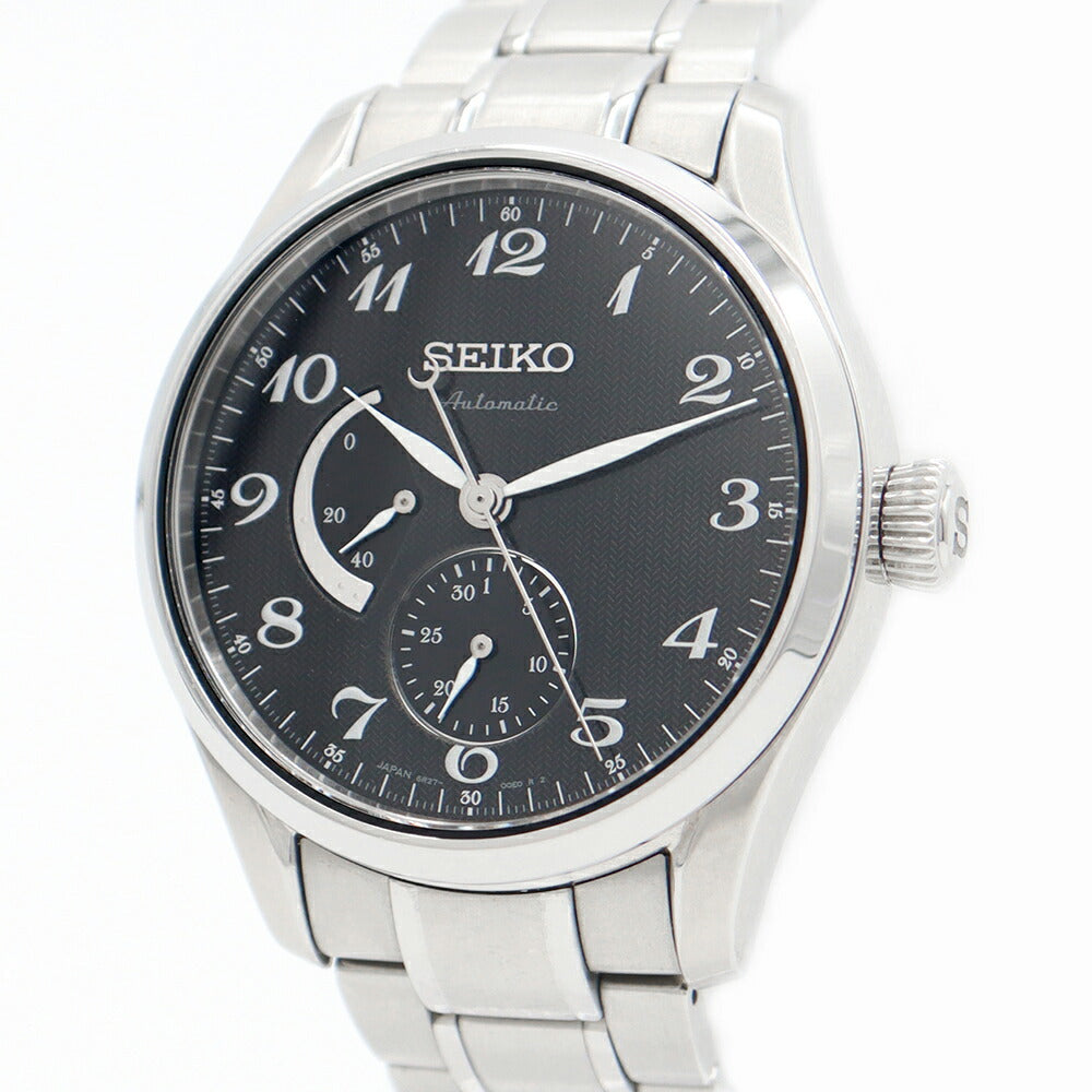 内部点検済 SEIKO セイコー プレサージュ メカニカル 6R27-00J0 SARW029 パワーリザーブ デイト 100m防水 裏スケルトン 黒 ブラック SS ステンレス メンズ 自動巻き【6ヶ月保証】【腕時計】【中古】