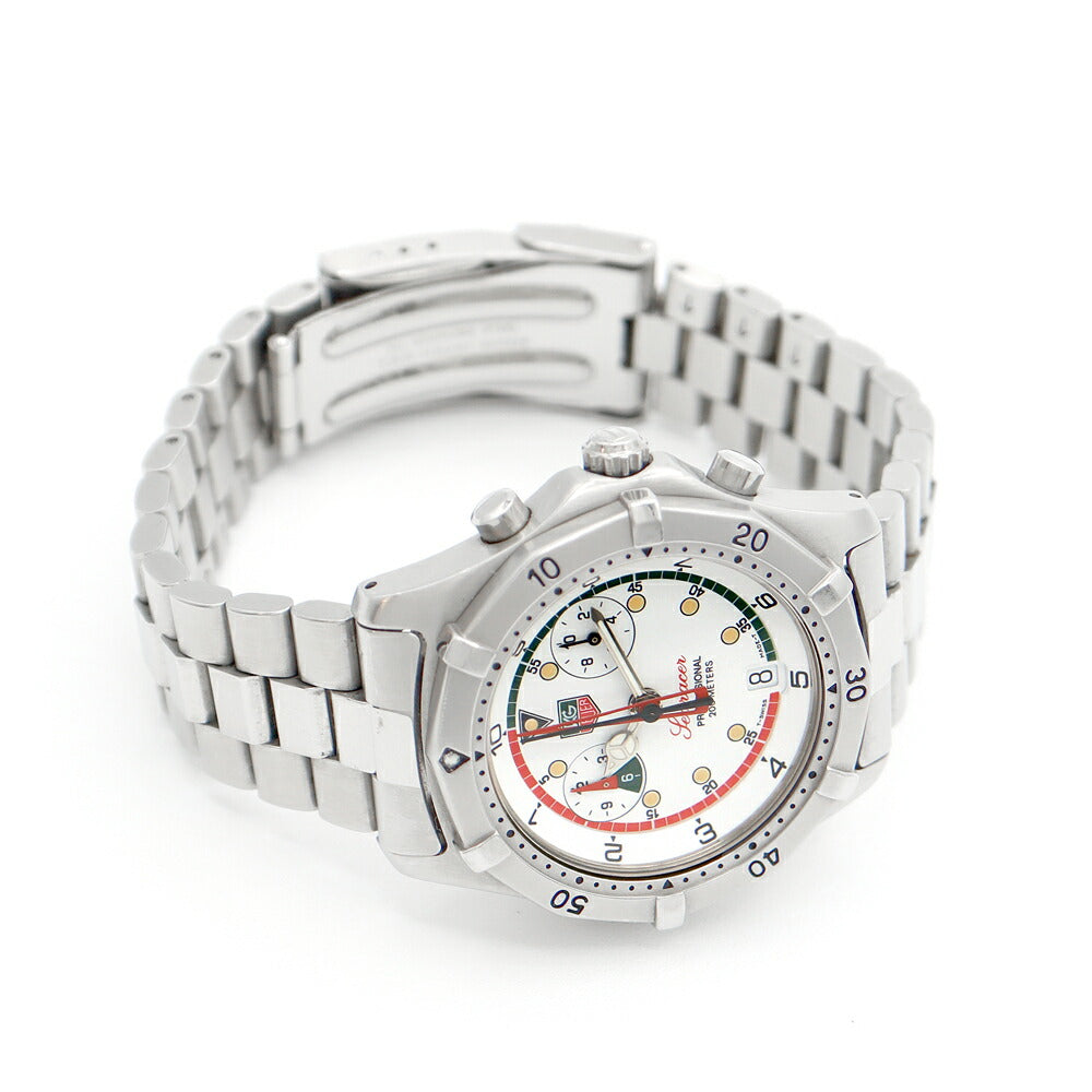 電池交換済 TAG Heuer タグホイヤー シーレーサー プロフェッショナル レガッタ クロノグラフ CK111R デイト 200m防水 白 ホワイト SS ステンレス メンズ クォーツ【6ヶ月保証】【腕時計】【中古】
