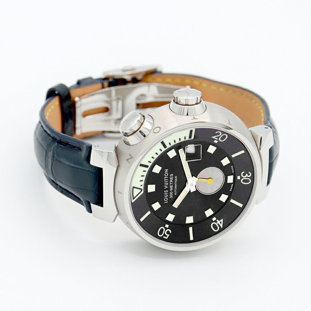 内部点検済 LOUIS VUITTON ルイヴィトン タンブール ダイビング Q1031 スモールセコンド 300m防水 ブラウン ブラック ブラックシェル SS ステンレス 純正ベルト 純正尾錠 メンズ 自動巻き【6ヶ月保証】【腕時計】【中古】