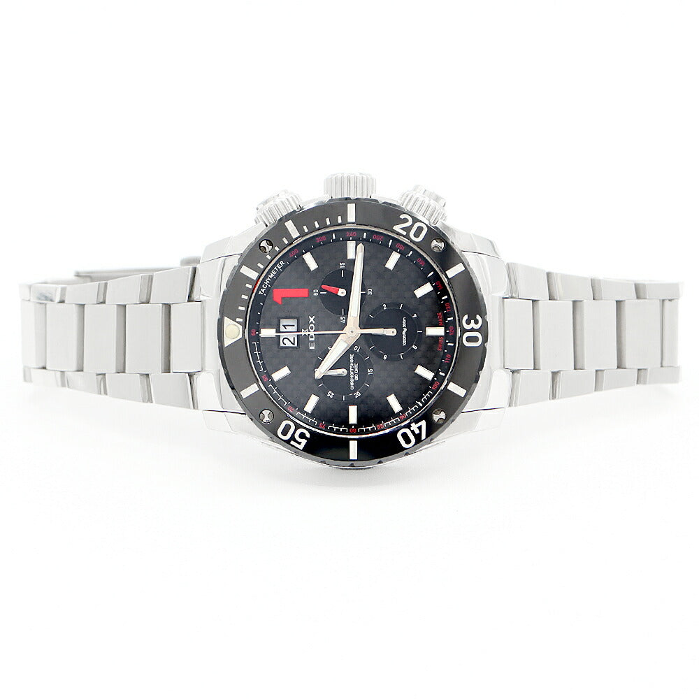 電池交換済 EDOX エドックス クロノオフショア1 クロノグラフ 10021-3-NIN ビッグデイト 300m防水 黒 ブラック カーボン SS ステンレス セラミック メンズ クォーツ【6ヶ月保証】【腕時計】【中古】