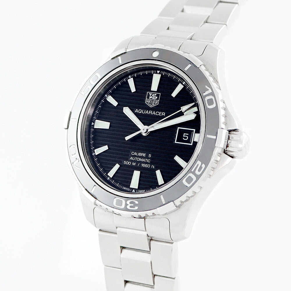 内部点検済 TAG Heuer タグホイヤー アクアレーサー キャリバー5 WAK2110 BA0830 デイト 500m防水 黒 ブラック SS ステンレス メンズ 自動巻き【6ヶ月保証】【腕時計】【中古】