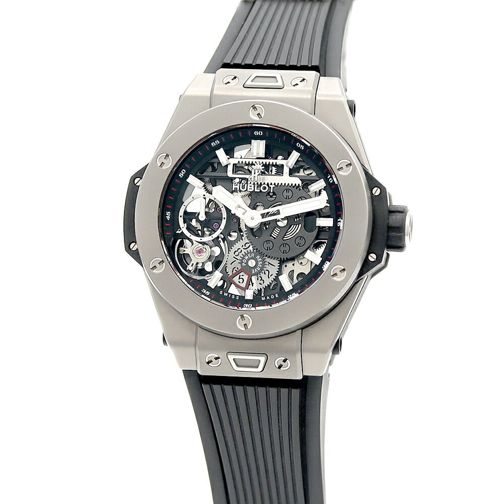 内部点検済 HUBLOT ウブロ ビッグバン ウニコ メカ10 チタニウム 414.NI.1123.RX 45mm パワーリザーブ スケルトン グレー Ti チタン 純正ベルト 純正尾錠 メンズ 手巻き【6ヶ月保証】【腕時計】【中古】