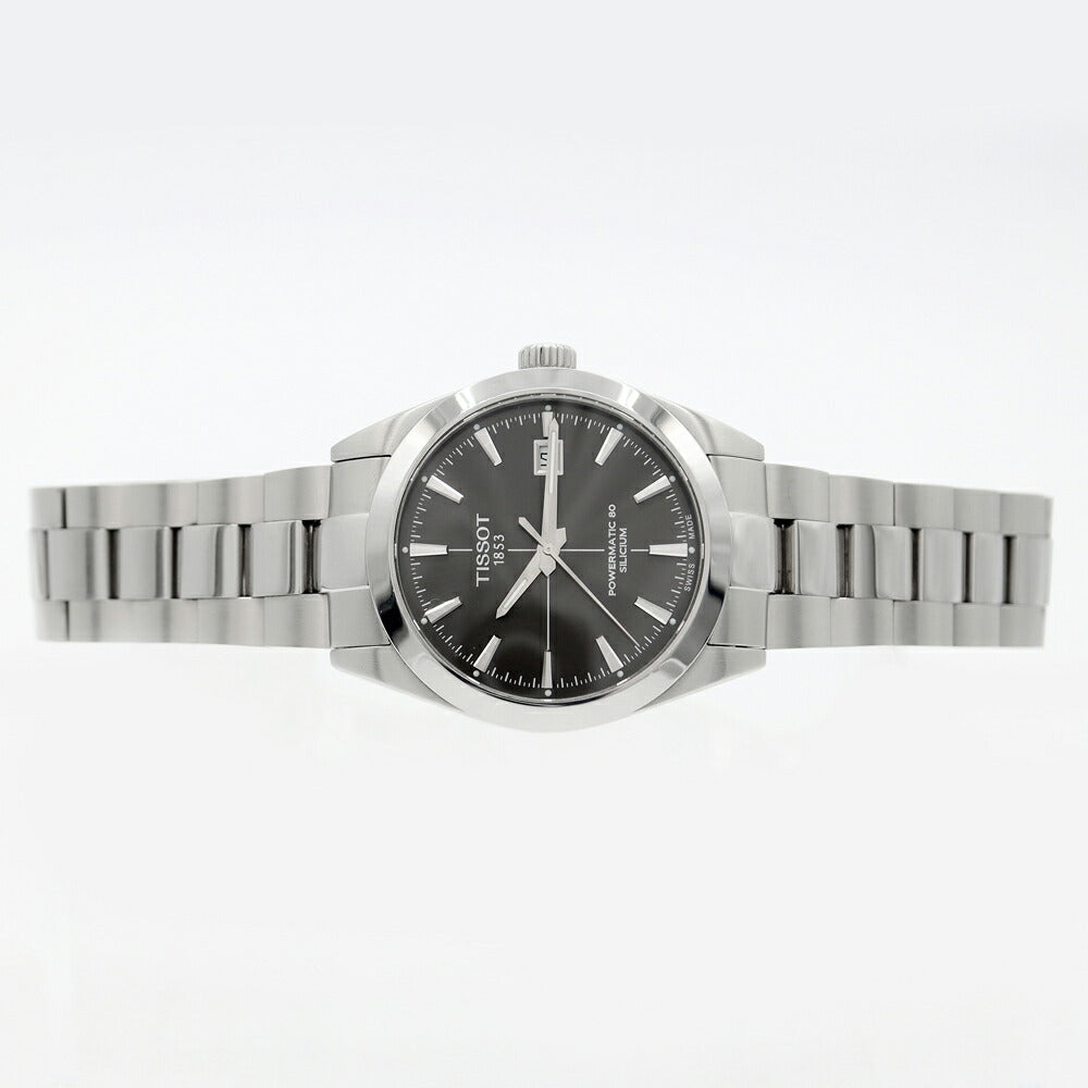 内部点検済 TISSOT ティソ ジェントルマン パワーマティック80 シリシウム T127.407.11.061.01 デイト 100m防水 裏スケ ダークグレー SS ステンレス メンズ 自動巻き T127407 A【6ヶ月保証】【腕時計】【中古】