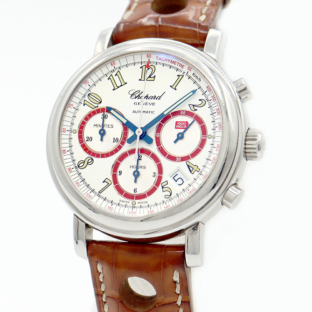 内部点検済 Chopard ショパール ミッレミリア 1997 16/8316 世界限定1000本 クロノグラフ デイト 白 ホワイト SS ステンレス 純正ベルト 純正尾錠 メンズ 自動巻き【6ヶ月保証】【腕時計】【中古】