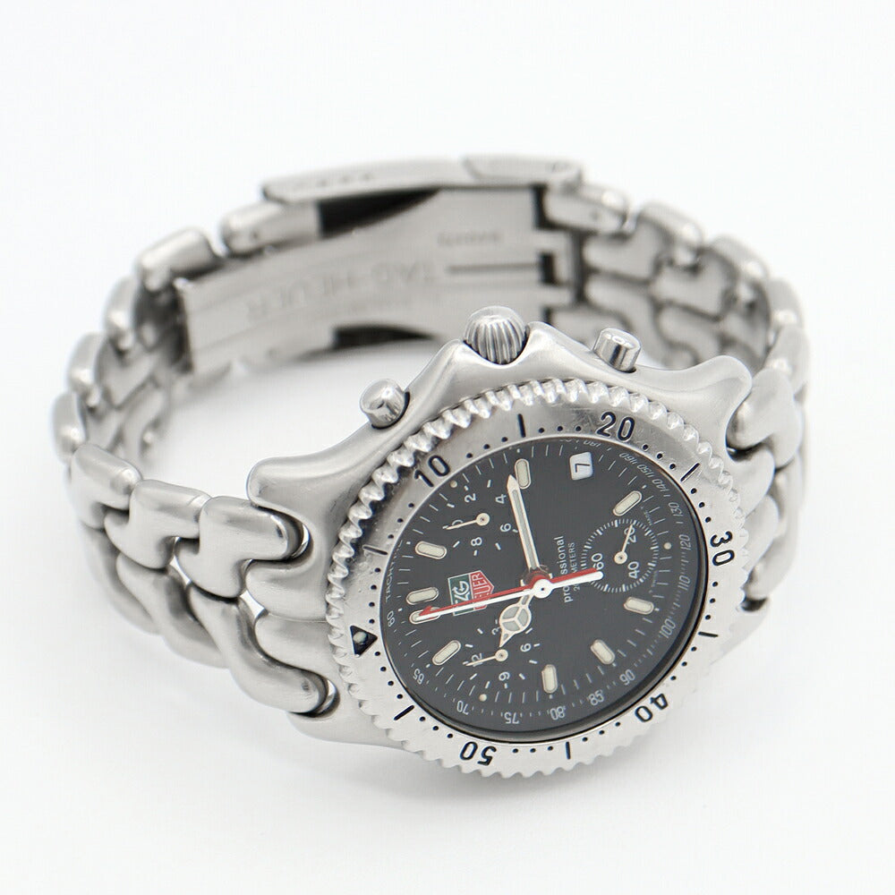 電池交換済 TAG Heuer タグホイヤー S/el セル プロフェッショナル クロノグラフ CG1110 1 デイト 200m防水 黒 ブラック SS ステンレス メンズ クォーツ【6ヶ月保証】【腕時計】【中古】