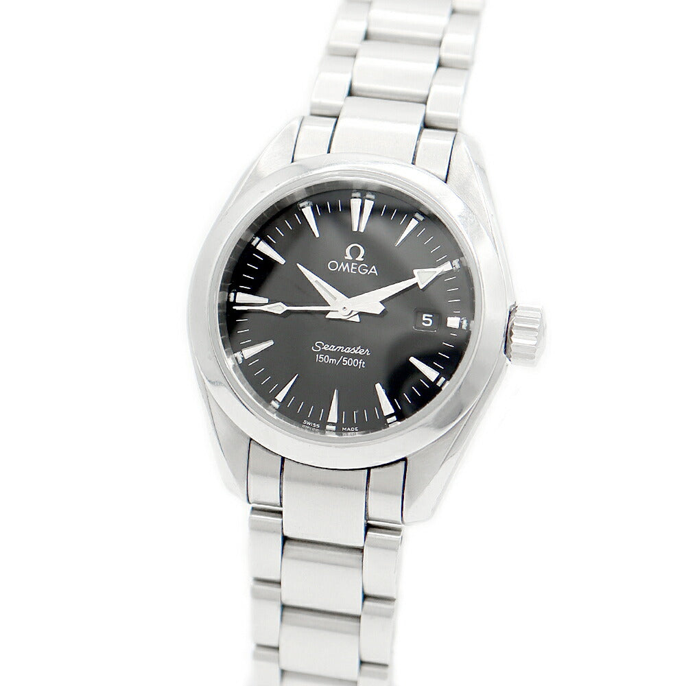 電池交換済 OMEGA オメガ シーマスター アクアテラ 2577.50 デイト 150m防水 黒 ブラック SS ステンレス レディース クォーツ【6ヶ月保証】【腕時計】【中古】