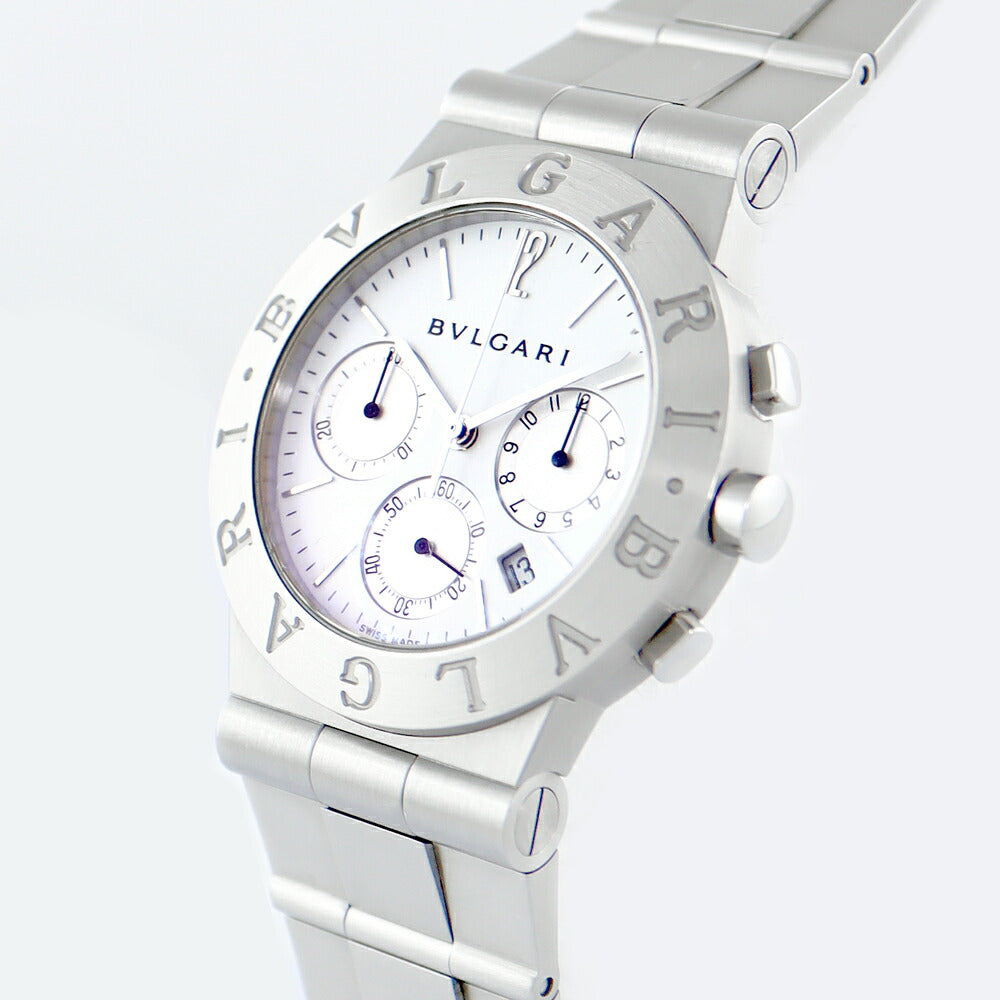 BVLGARI ブルガリ ディアゴノ スポーツ CH35S クロノグラフ デイト 白 ホワイト SS ステンレス メンズ クォーツ 【6ヶ月保証】【腕時計】【中古】
