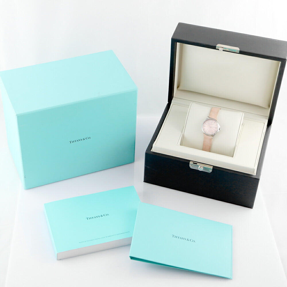 TIFFANY&Co. ティファニー メトロ 2ハンド 60874743 純正ダイヤモンド 8Pダイヤ 4Pバケット リューズダイヤ ピンク SS ステンレス 純正ベルト 純正尾錠 クォーツ レディース 【6ヶ月保証】【腕時計】【中古】