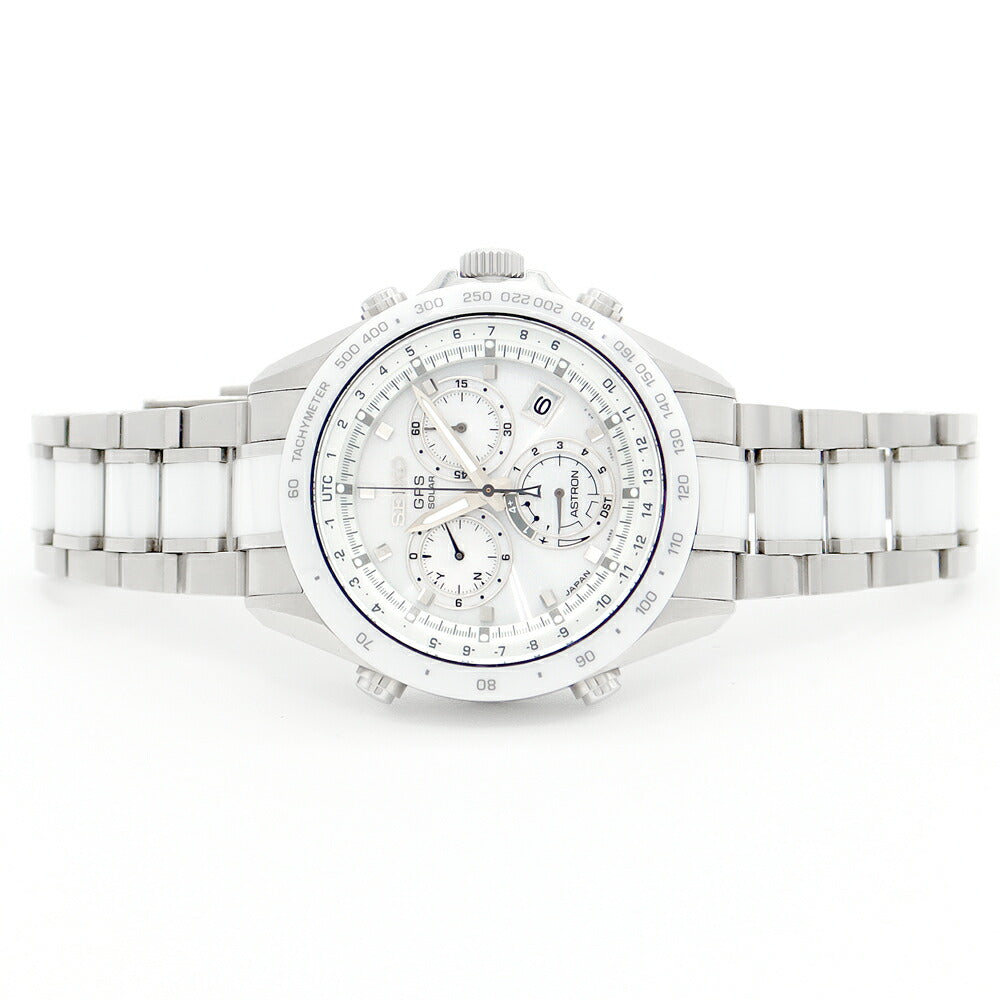 SEIKO セイコー アストロン GPS クロノグラフ 8X82-0AG0-1 SBXB027 デイト パワーリザーブ シルバー セラミック SS ステンレス メンズ ソーラー電波 クォーツ【6ヶ月保証】【腕時計】【中古】