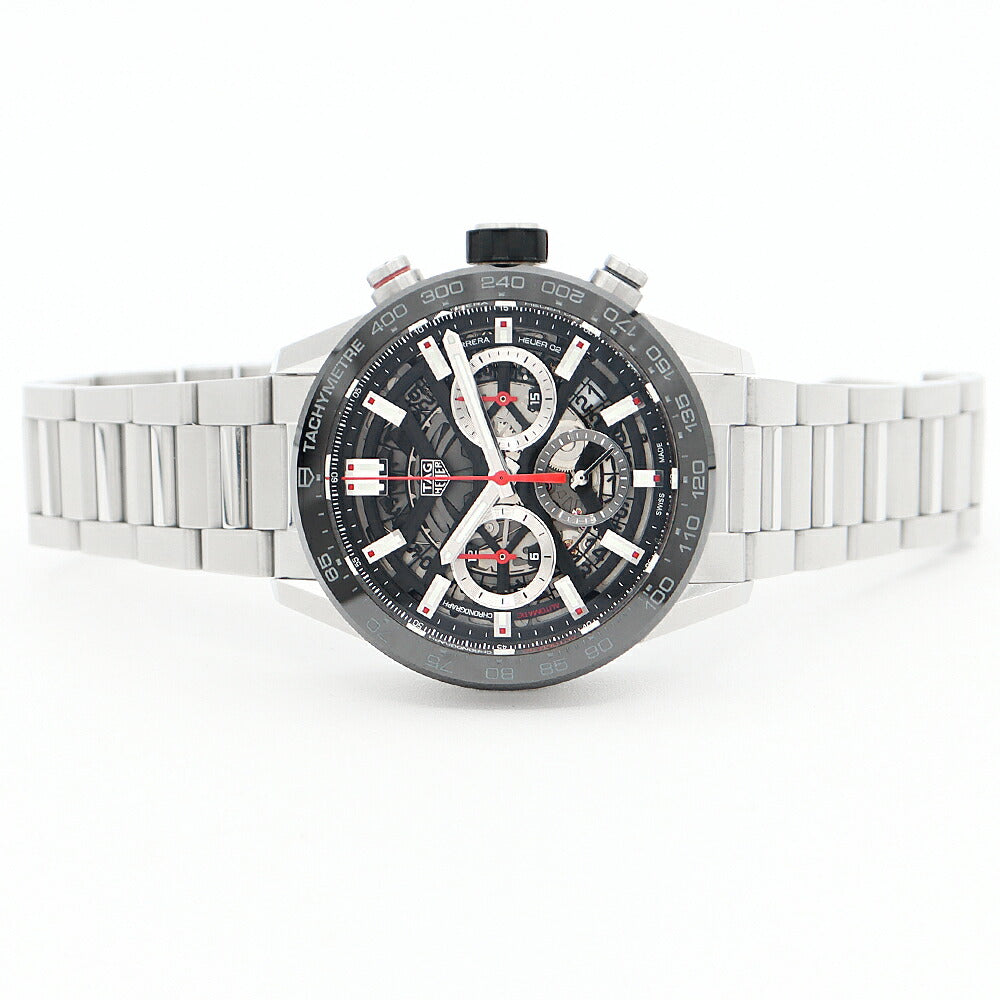 内部点検済 TAG Heuer タグホイヤー カレラ キャリバー ホイヤー01 クロノグラフ CBG2010 BA0662 タキメーター 100m防水 デイト 黒 ブラック スケルトン SS ステンレス メンズ 自動巻き【6ヶ月保証】【腕時計】【中古】