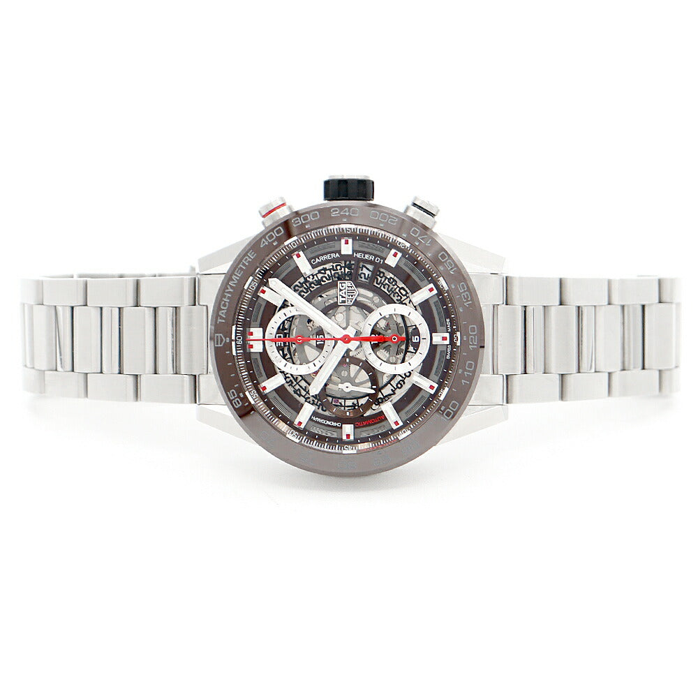 ほぼ新品 内部点検済 TAG Heuer タグホイヤー カレラ キャリバー ホイヤー01 クロノグラフ CAR201U BA0766 100m防水 タキメーター デイト スケルトン ブラウン SS ステンレス セラミック メンズ 自動巻き【6ヶ月保証】【腕時計】【中古】