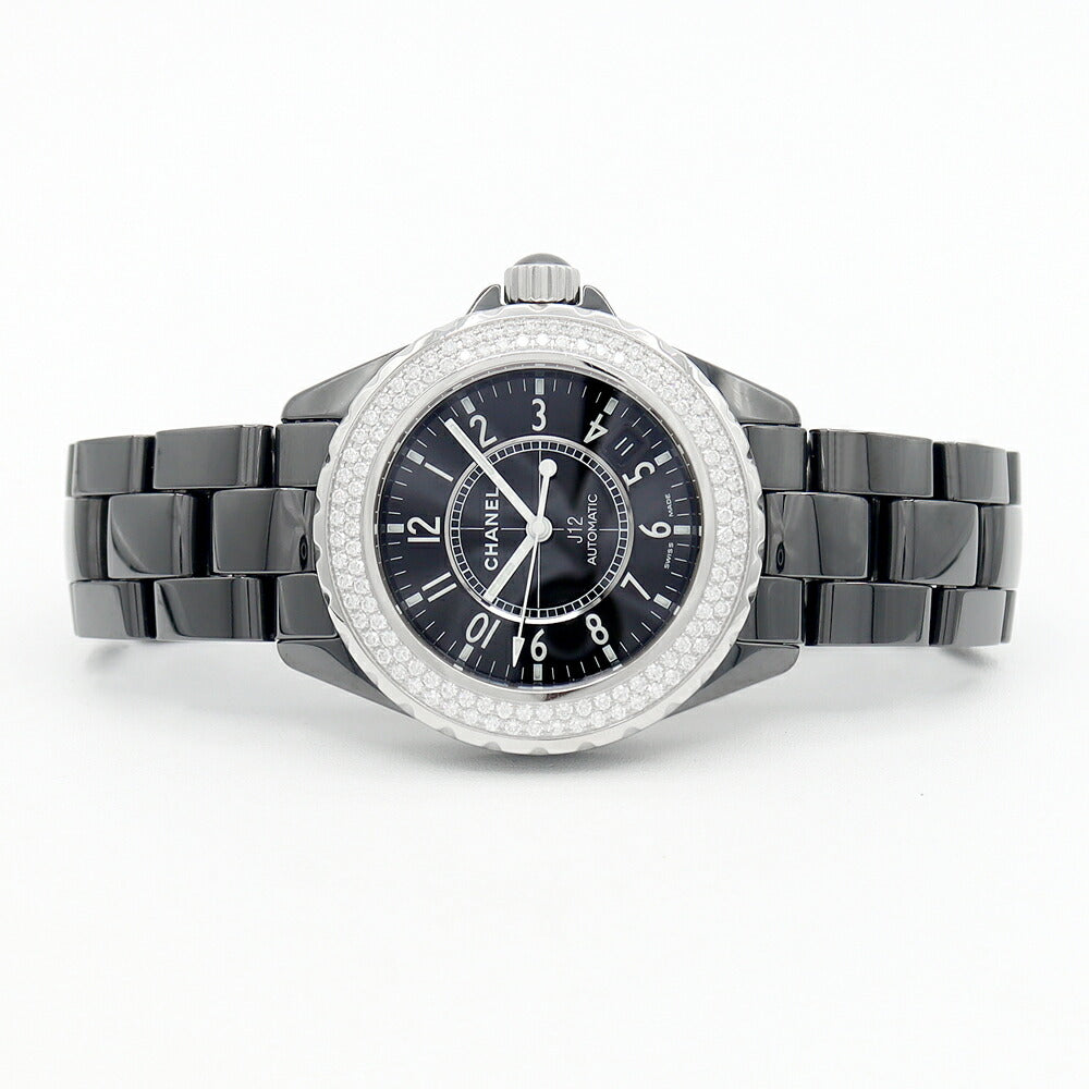 内部点検済 CHANEL シャネル J12 38mm H0950 純正ダイヤモンド 2重ダイヤベゼル 200m防水 デイト 黒 ブラック SS ステンレス CE セラミック メンズ 自動巻き【6ヶ月保証】【腕時計】【中古】