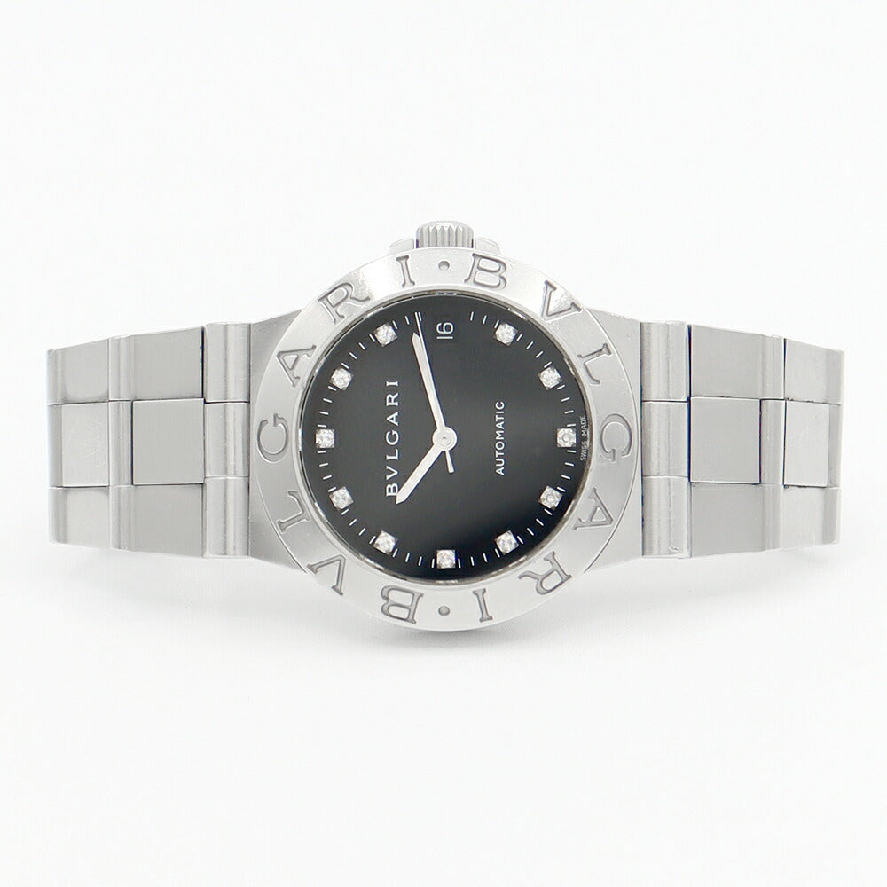 BVLGARI ブルガリ ディアゴノ スポーツ LCV35S 11Pダイヤ デイト 黒 ブラック 純正ダイヤモンド SS ステンレス メンズ 自動巻き 【6ヶ月保証】【腕時計】【中古】