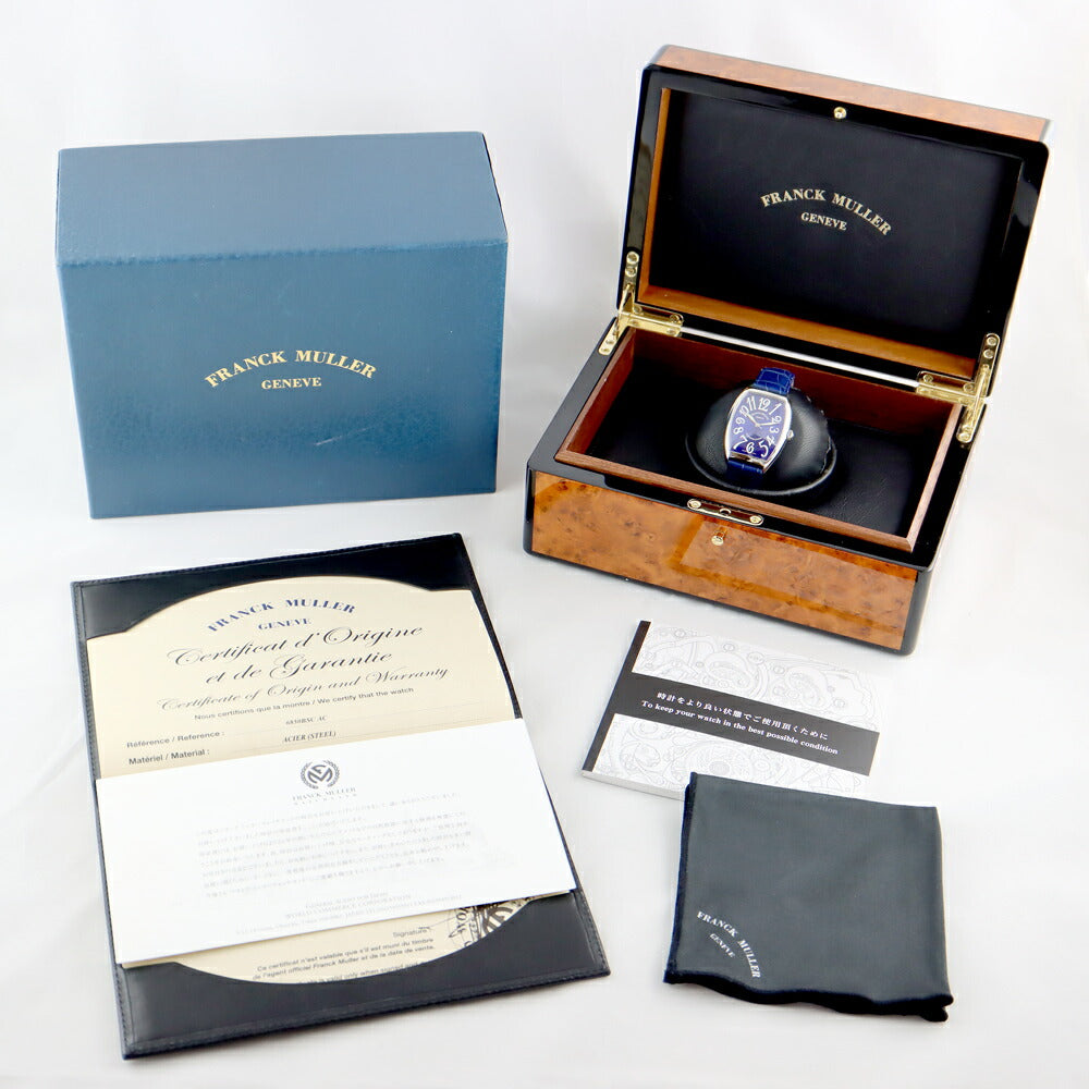 国内正規 FRANCK MULLER フランクミュラー トノーカーベックス プラチナローター 6850B SC AC 青 ブルー ギョーシェ SS ステンレス 純正ベルト 純正尾錠 メンズ 自動巻き 【6ヶ月保証】【中古】【腕時計】