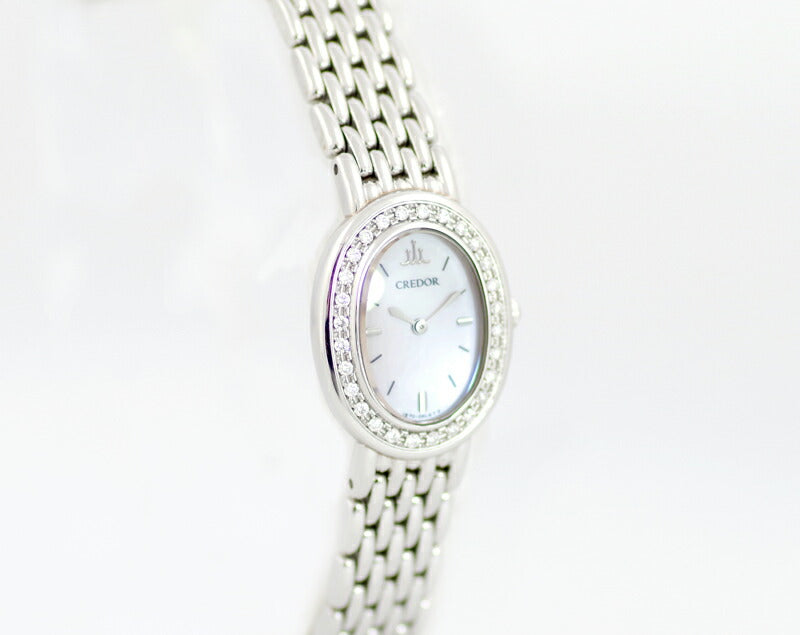 電池交換済 SEIKO セイコー クレドール 1E70-0AB0 GSTE951 オーバル ダイヤモンドベゼル ピンクシェル 文字盤 SS ステンレス レディース クォーツ【腕時計】【中古】