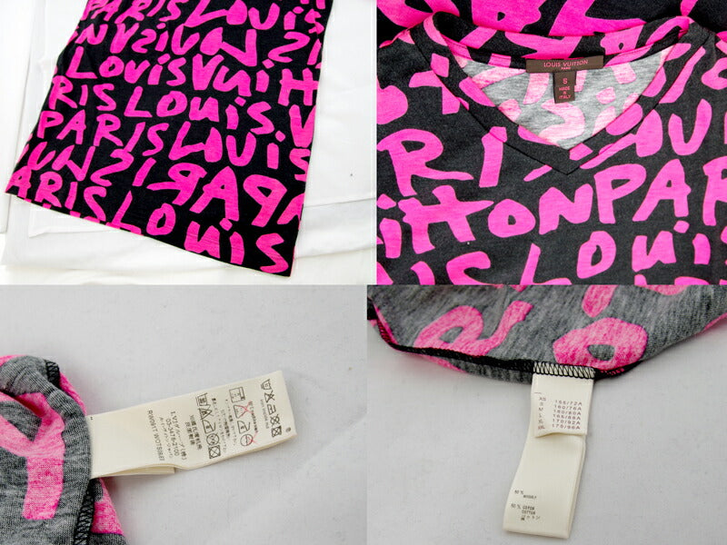 LOUIS VUITTON ルイヴィトン モノグラム グラフィティ 半袖 Tシャツ S ブラック ピンク コットン モダール レーヨン メンズ 【アパレル】【中古】