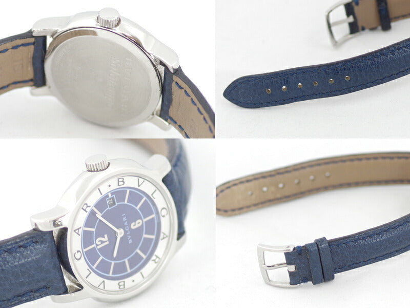 電池交換済 BVLGARI ブルガリ ソロテンポ ST29S JAL機内販売限定 ブルー 青 文字盤 SS ステンレス 純正ベルト レディース クォーツ【腕時計】【中古】