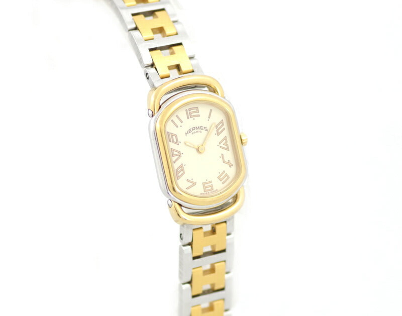 電池交換済 HERMES エルメス ラリー RA1.240 アイボリー 文字盤 YGP イエローゴールド SS ステンレス レディース クォーツ【腕時計】【中古】