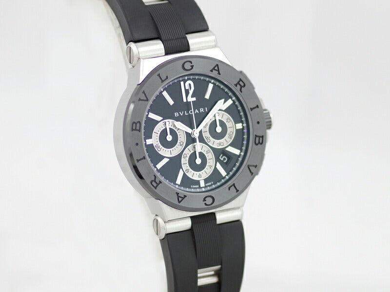 BVLGARI ブルガリ ディアゴノ セラミック クロノグラフ DG42SCCH 黒 ブラック 文字盤 SS ステンレス 純正ラバーベルト メンズ 自動巻き【腕時計】【中古】