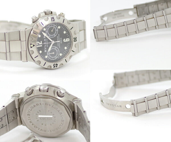 BVLGARI ブルガリ ディアゴノ スクーバ クロノグラフ SCB38S 200m防水 デイト 黒 ブラック 文字盤 SS ステンレス メンズ 自動巻き【6ヶ月保証】【腕時計】【中古】