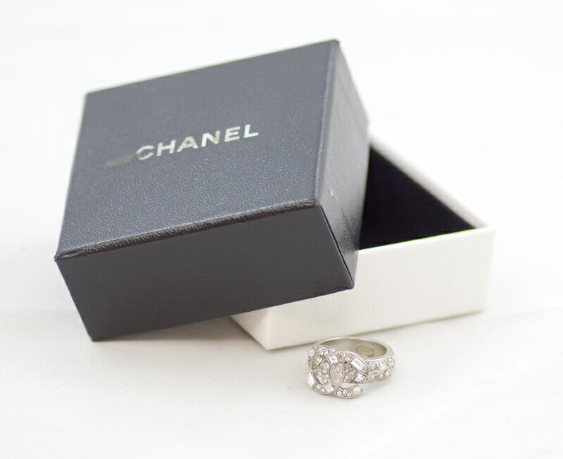 CHANEL シャネル ココマーク ラインストーン バケット パール リング 10号 #50 シルバー 指輪 12A アクセサリー【ジュエリー】【中古】