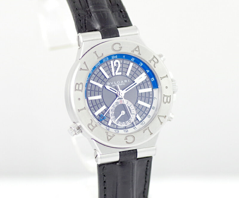 BVLGARI ブルガリ ディアゴノ GMT DG40SGMT デイト グレー 文字盤 SS ステンレス 純正ベルト 純正尾錠 メンズ 自動巻き【腕時計】【中古】