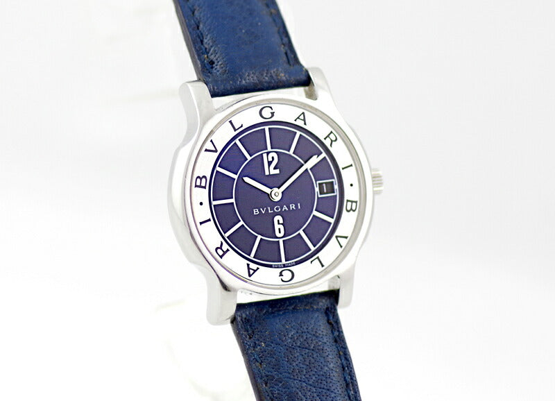 電池交換済 BVLGARI ブルガリ ソロテンポ JAL機内限定 ST35S 青 ブルー 文字盤 SS ステンレス 純正ベルト 純正尾錠 メンズ クォーツ【6ヶ月保証】【腕時計】【中古】