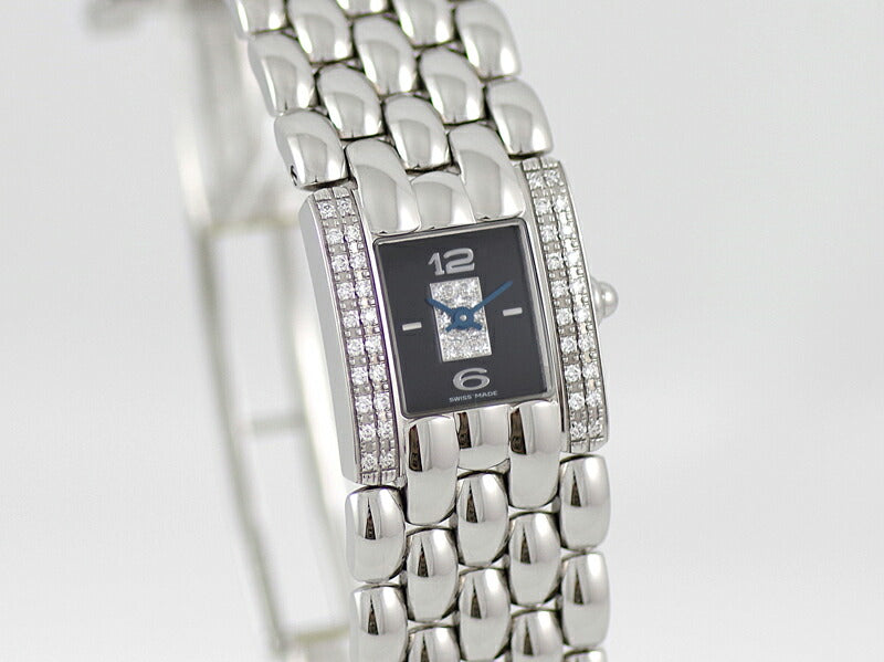 電池交換済 CHAUMET ショーメ ケイシス 2重ダイヤモンドベゼル 099360-21S ブラック 黒 パヴェダイヤ 文字盤 SS ステンレス バングルウォッチ レディース クォーツ【6ヶ月保証】【腕時計】【中古】