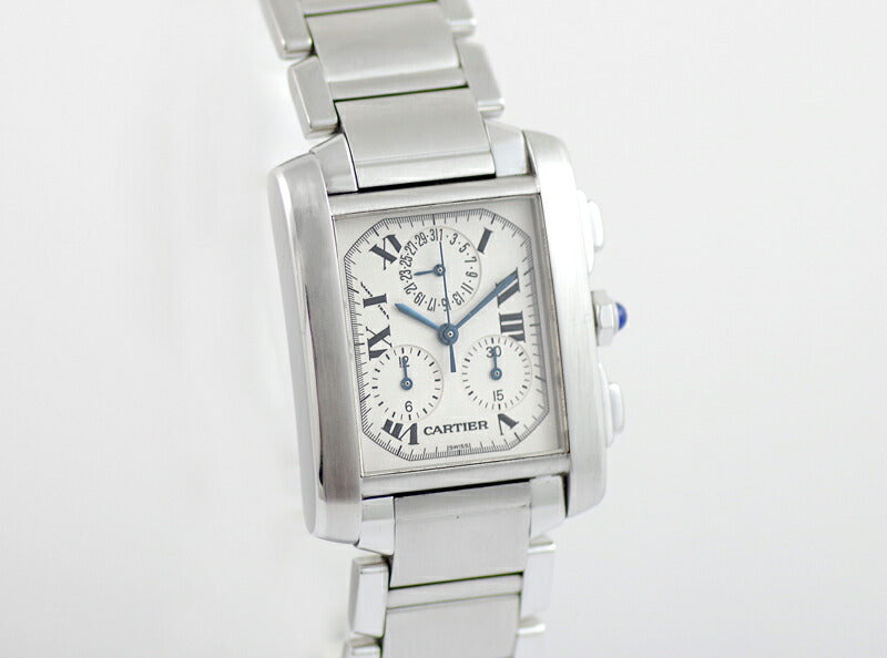 電池交換済み Cartier カルティエ タンクフランセーズ LM クロノリフレックス W51001Q3 アイボリー 文字盤 SS ステンレス メンズ クォーツ 【6ヶ月保証】【腕時計】【中古】