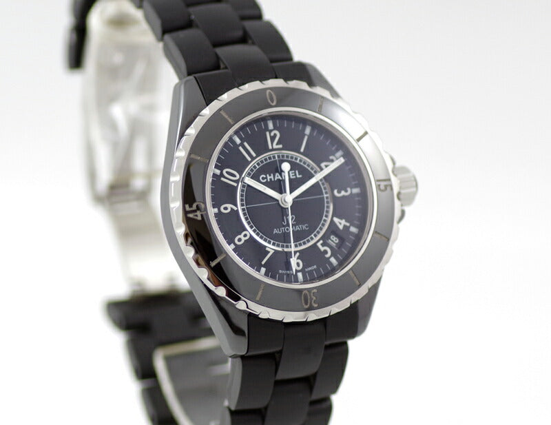 CHANEL シャネル J12 38mm H0684 200m防水 デイト 黒 ブラック 文字盤 セラミック SS ラバー メンズ 自動巻き【6ヶ月保証】【腕時計】【中古】
