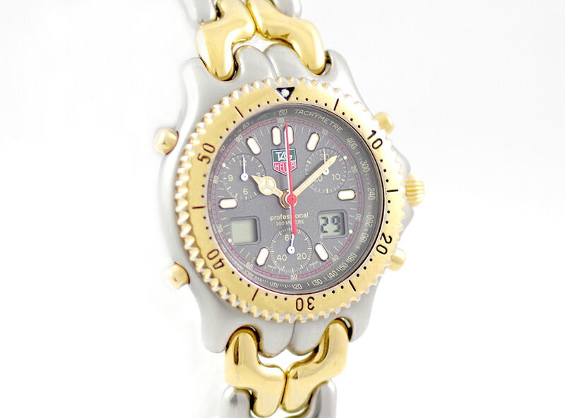 電池交換済 TAG Heuer タグホイヤー S/el セルシリーズ セナモデル クロノグラフ S25.206 200m防水 グレー 文字盤 SS ステンレス YGP イエローゴールド コンビ メンズ クォーツ【6ヶ月保証】【腕時計】【中古】