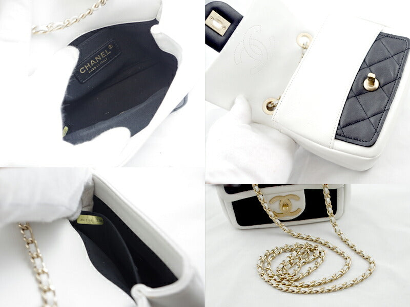 CHANEL シャネル ミニマトラッセ チェーンショルダー バッグ ポシェット バイカラー ブラック ホワイト 白 黒 レザー ココマーク 斜め掛け A92210 ショルダーバッグ【バッグ】【中古】