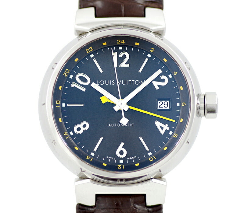 Louis Vuitton Brown Stainless Steel Alligator Tambour GMT Q1131 Men's  Wristwatch 39 mm
