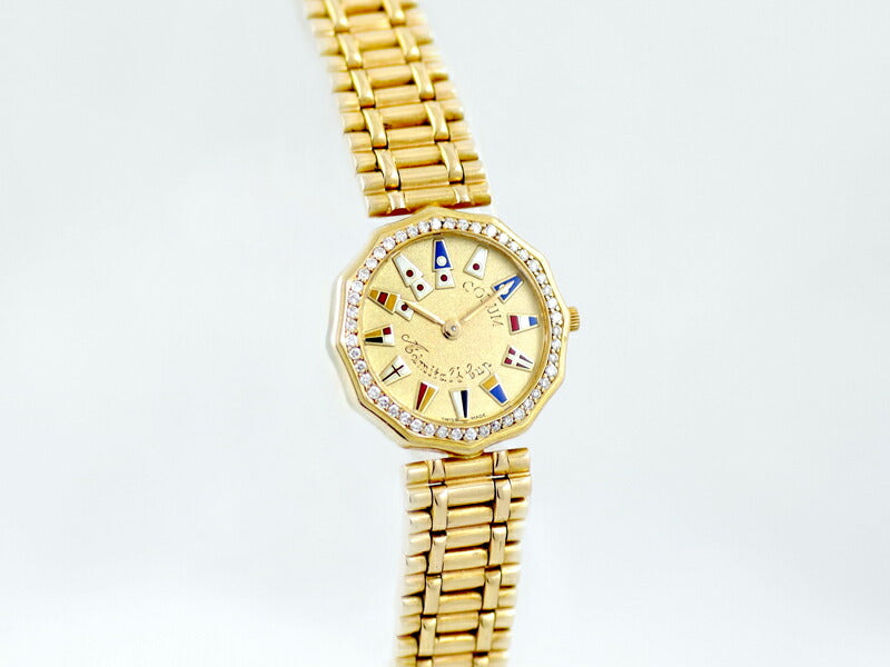 電池交換済 CORUM コルム アドミラルズカップ 純正ダイヤモンドベゼル 30.915.65 金無垢 ゴールド 文字盤 K18 YG イエローゴールド レディース クォーツ【6ヶ月保証】【腕時計】【中古】
