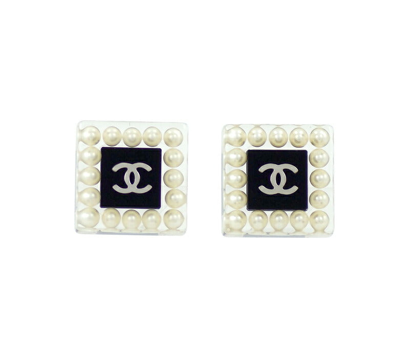 CHANEL シャネル ココマーク パール スクエア ピアス 15B シルバー レディース ヴィンテージ アンティーク【ジュエリー】【中古】