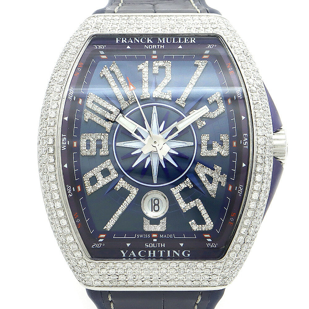 FRANCK MULLER フランクミュラー ヴァンガード ヨッティング ダイヤベゼル V41 SCDT ダイヤモンド デイト 青 ブルー SS ステンレス アフターダイヤ メンズ 自動巻き【6ヶ月保証】【中古】【腕時計】
