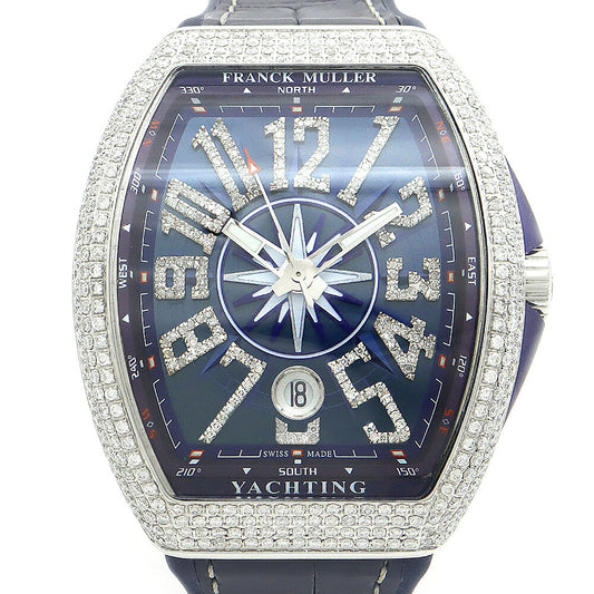 FRANCK MULLER フランクミュラー ヴァンガード ヨッティング ダイヤベゼル V41 SCDT ダイヤモンド デイト 青 ブルー SS ステンレス アフターダイヤ メンズ 自動巻き【6ヶ月保証】【中古】【腕時計】