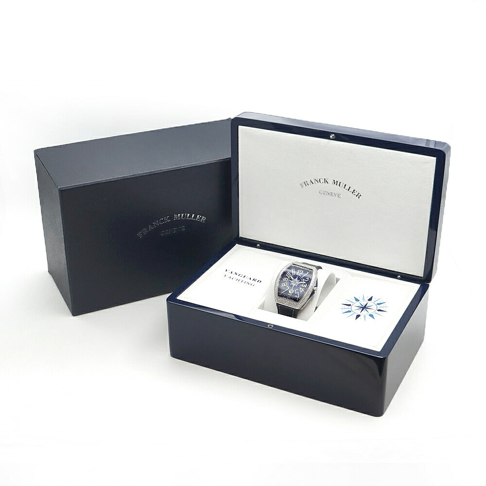 FRANCK MULLER フランクミュラー ヴァンガード ヨッティング ダイヤベゼル V41 SCDT ダイヤモンド デイト 青 ブルー SS ステンレス アフターダイヤ メンズ 自動巻き【6ヶ月保証】【中古】【腕時計】