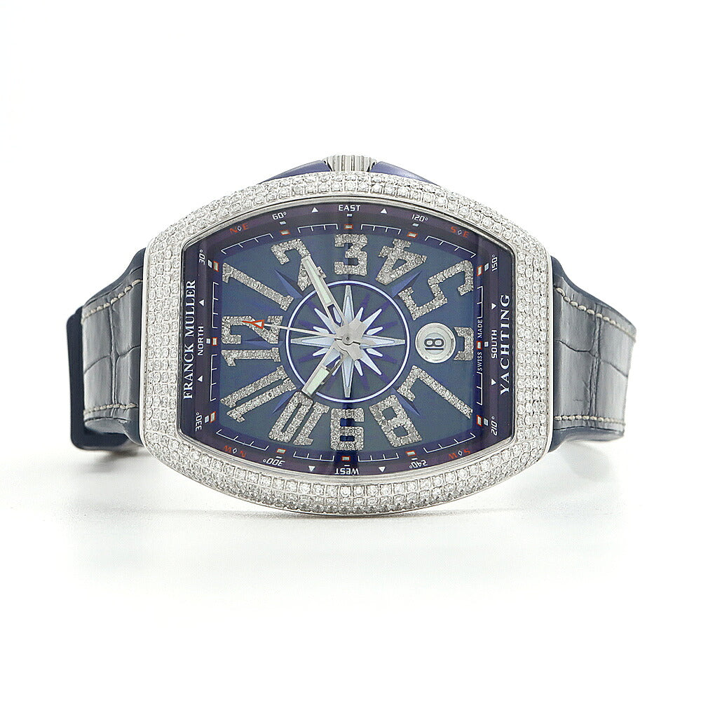 FRANCK MULLER フランクミュラー ヴァンガード ヨッティング ダイヤベゼル V41 SCDT ダイヤモンド デイト 青 ブルー SS ステンレス アフターダイヤ メンズ 自動巻き【6ヶ月保証】【中古】【腕時計】